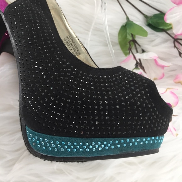 Escarpins à Talons Hauts S M New York - Multi Couleur Paillettes - Taille 6 US Femme - Occasion Très Bon état